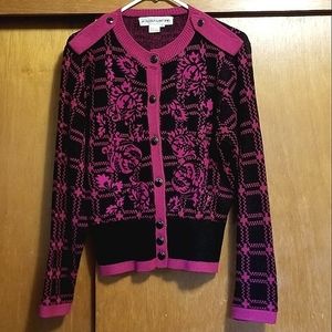 Vintage Umi Collections by Anne Crimmins Fuchsia/Black Plaid Cardigan